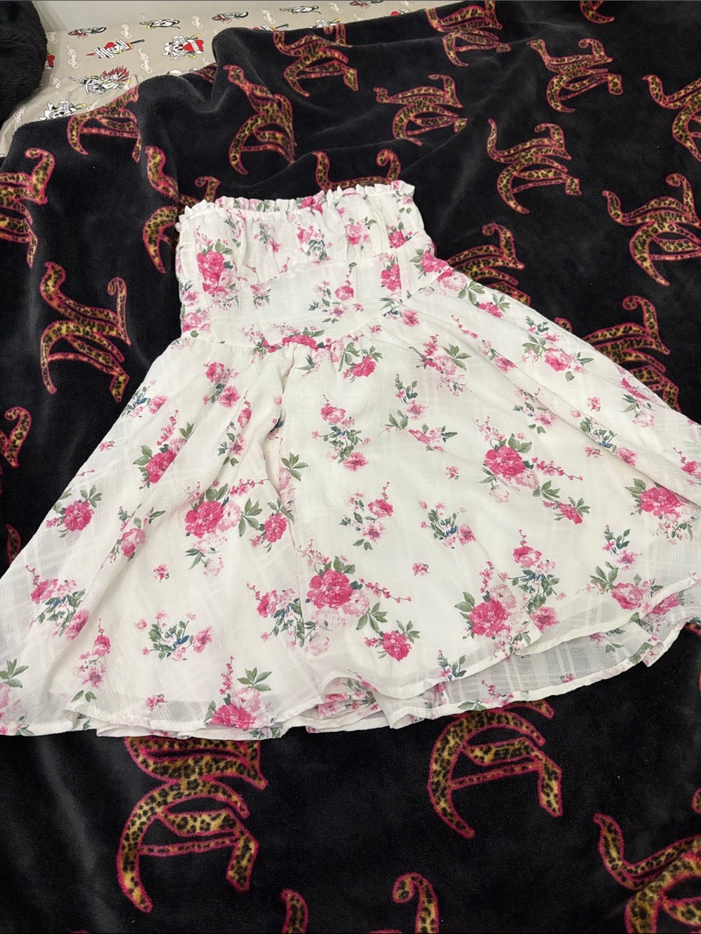 Altar’d State White Floral Smocked Strapless Mini Dress
